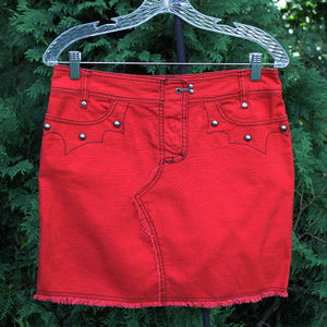 Parallel Cute Red Skirt with Metal Stud Accents